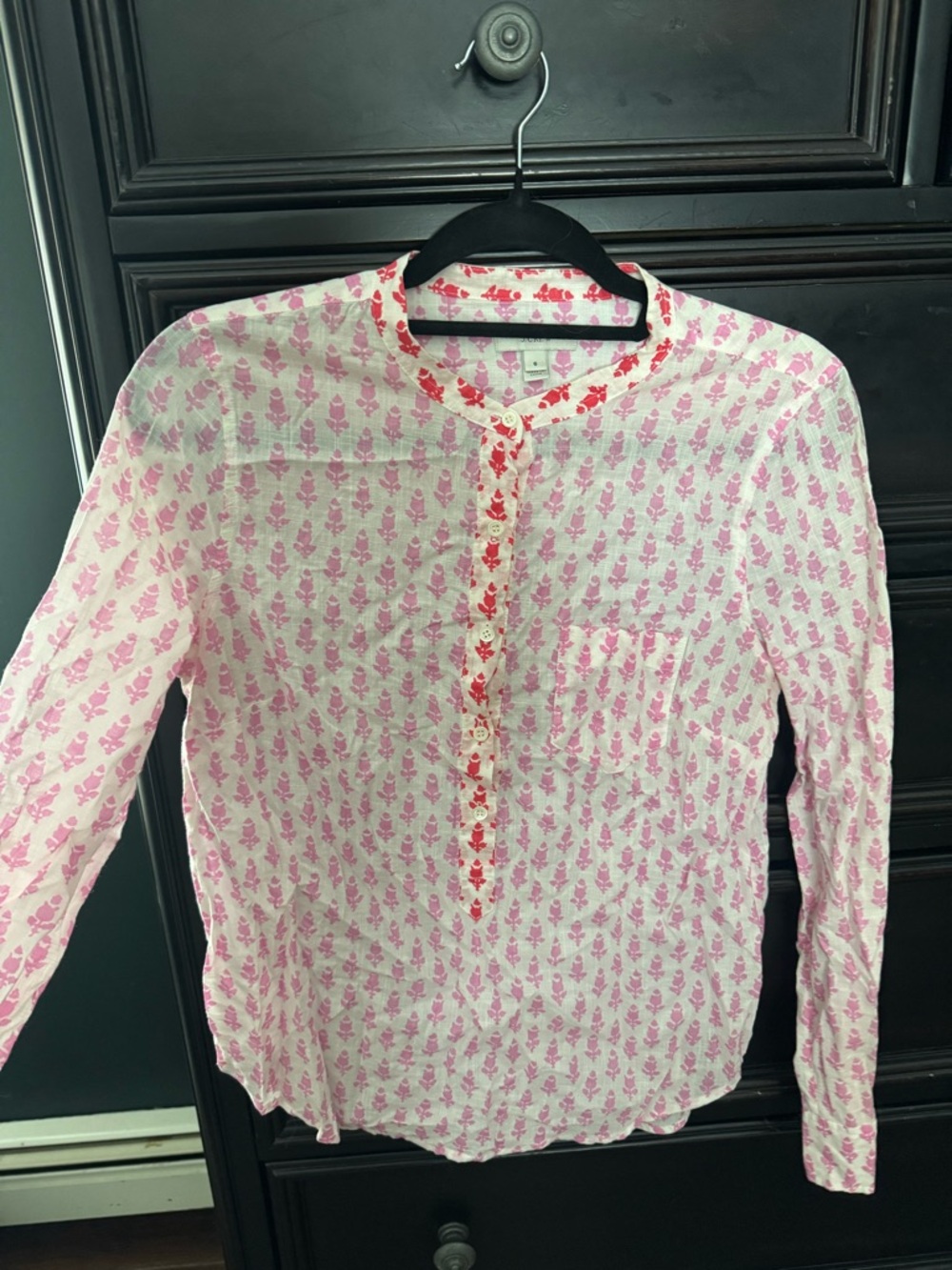 J. Crew Pink and Red Floral Button-Up Tunic